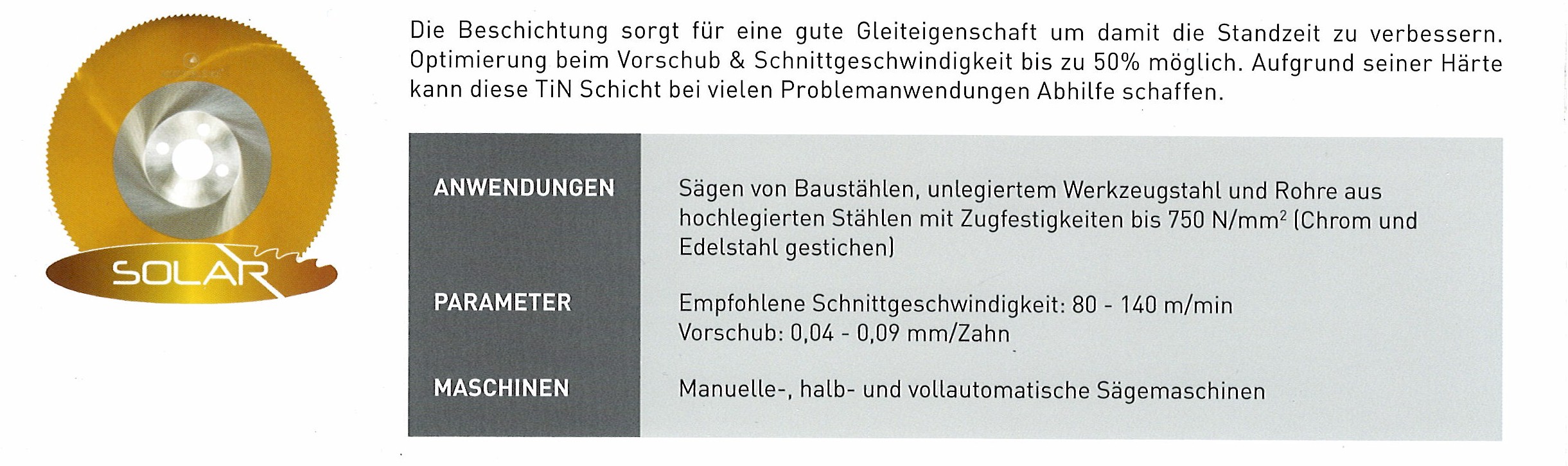 Beschreibung HSS Sägeblatt SOLAR
